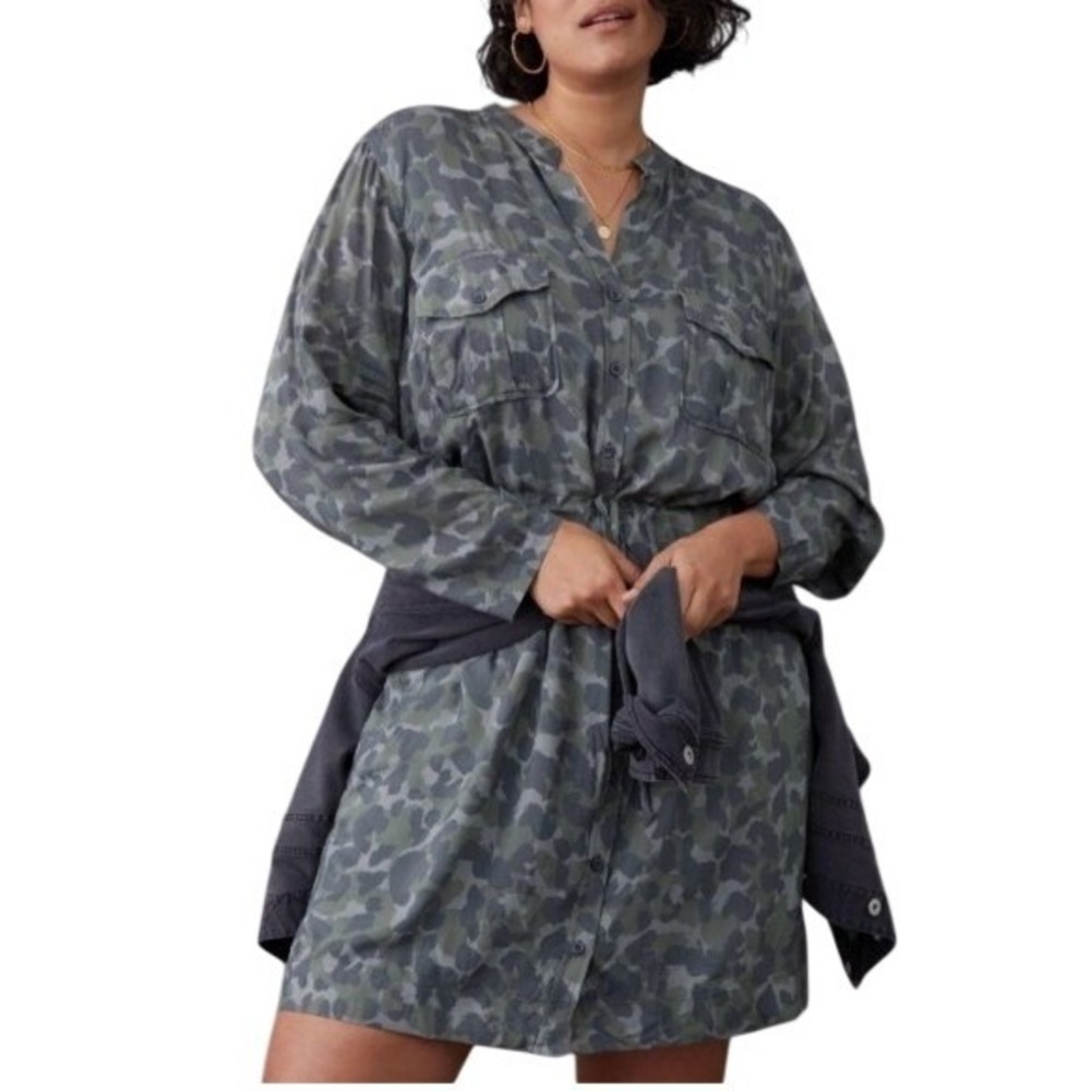 Cloth & Stone Nina Camo Mini Shirtdress Womens 2X Green Button Down Outdoorsy